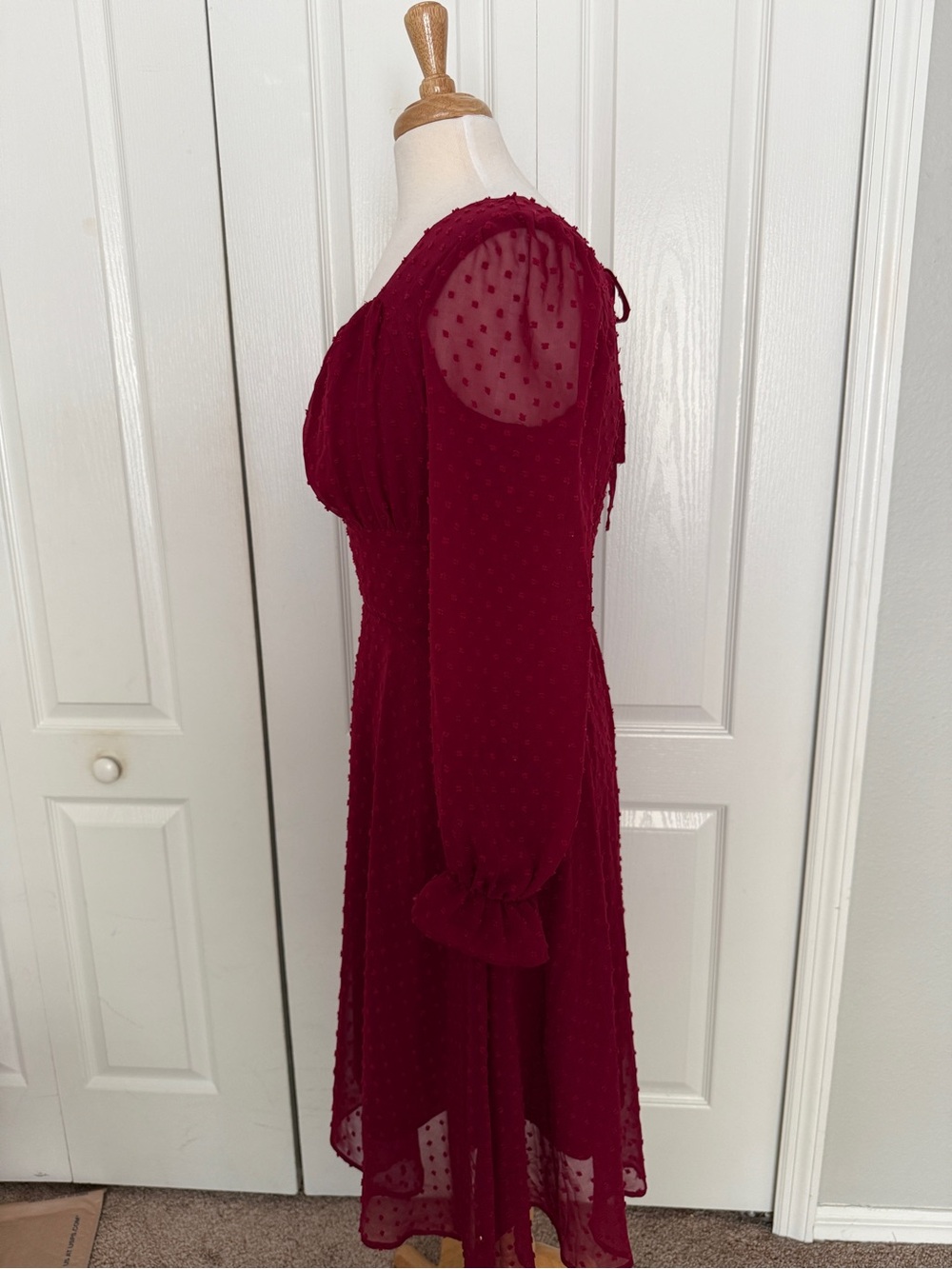 Belle Pogue Burgundy Swiss Dot Dress – Size Small - Picture 2 of 8